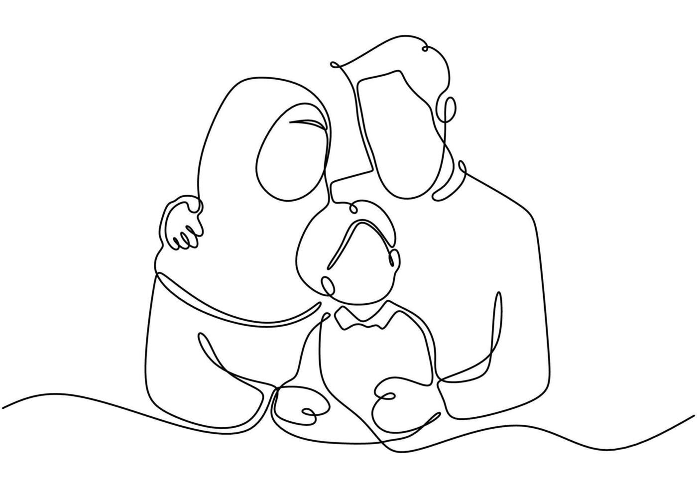 Muslim family one line drawing vector