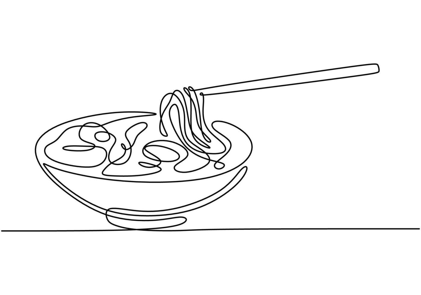 Ramen noodles illustrated in continuous line drawing. Asian food concept design. vector