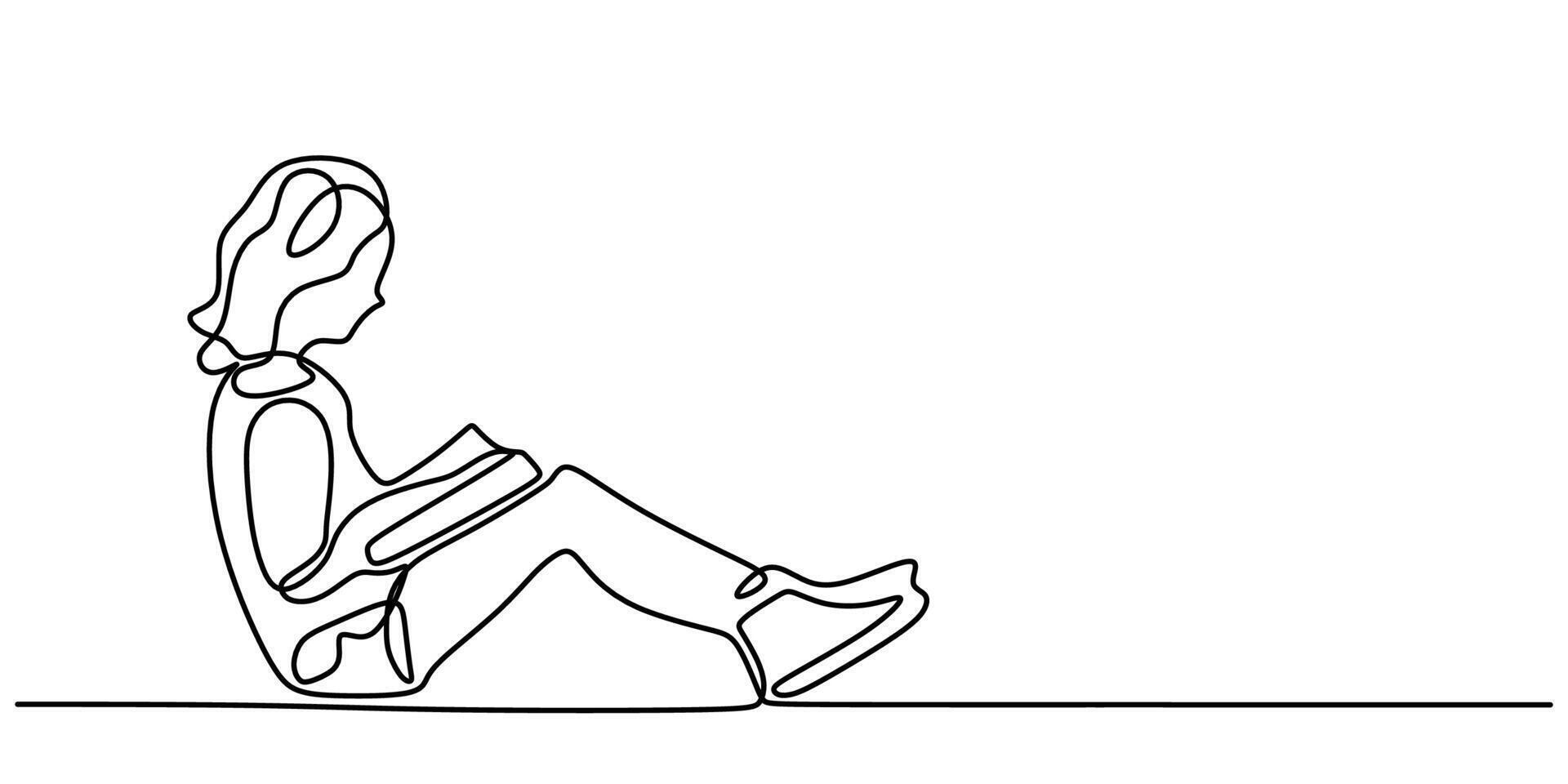 Woman absorbed in reading line drawing vector