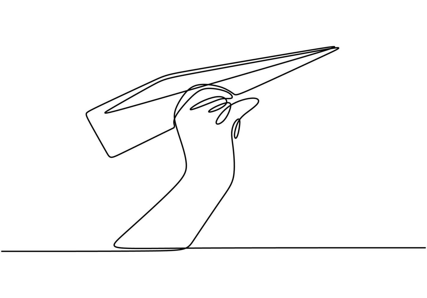Hand holding paper plane line drawing vector
