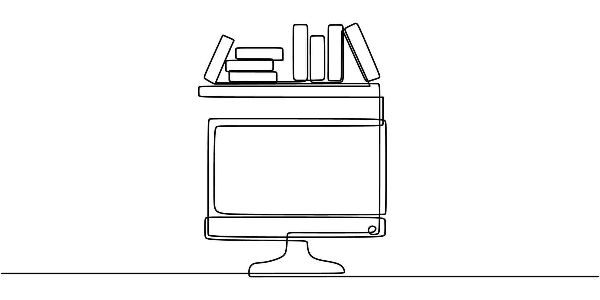 Computer One Line Drawing for Digital Learning and Education vector