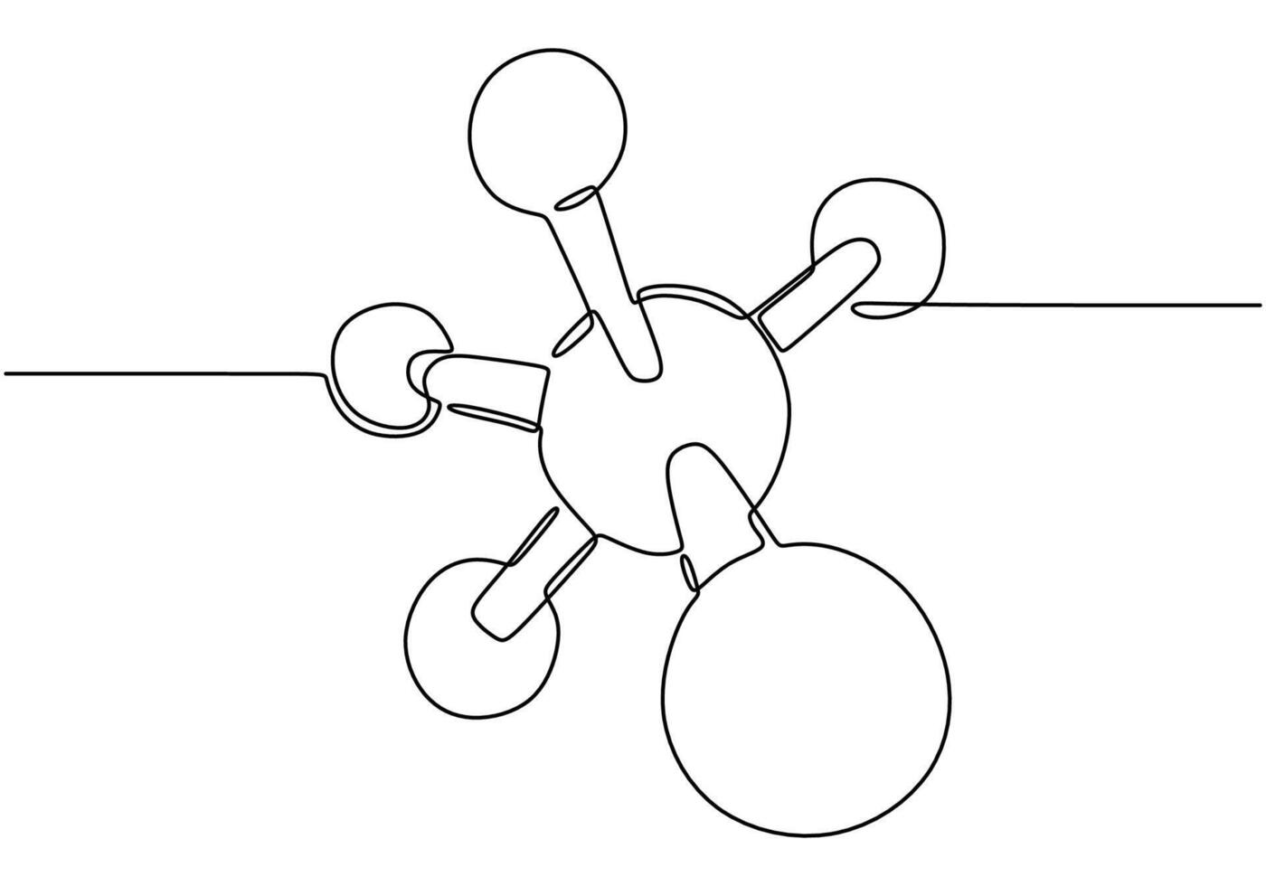 Molecule Symbol Line Art. Continuous line drawing of chemical bonding, simple scientific illustration. vector
