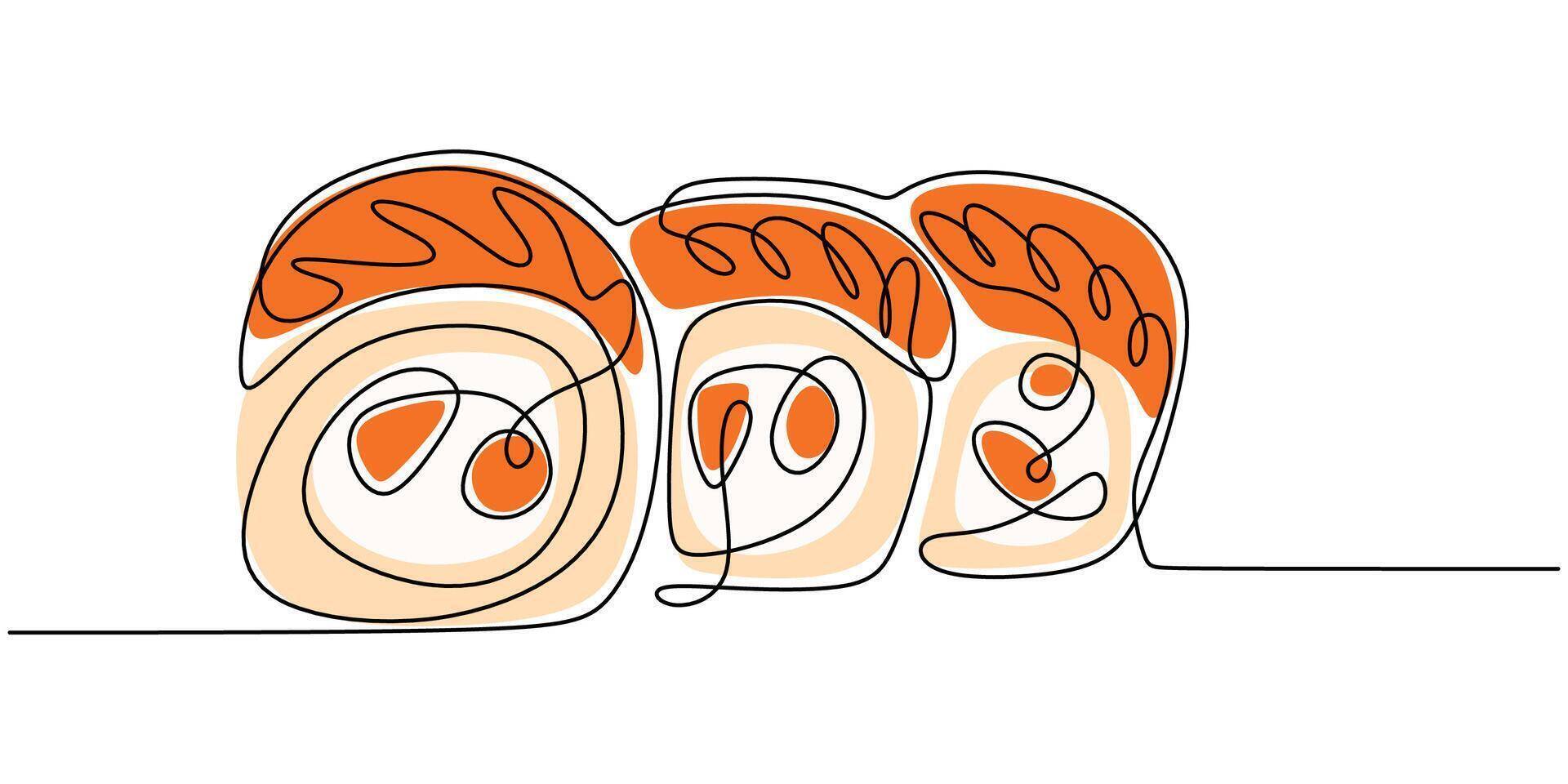 Three sushi pieces one line drawing vector