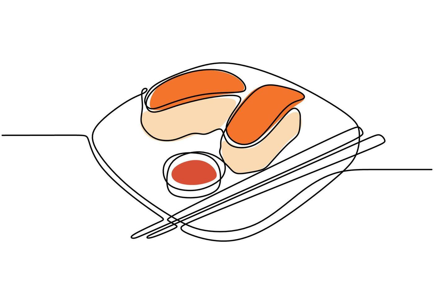 Two sushi rolls line art vector