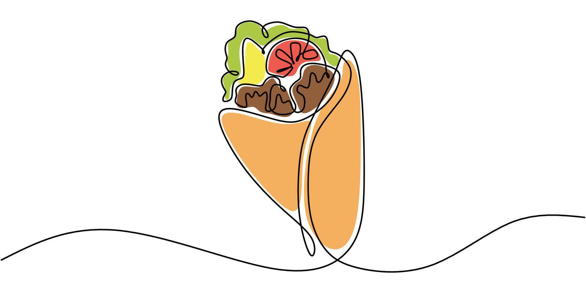 Kebab street food one line drawing vector