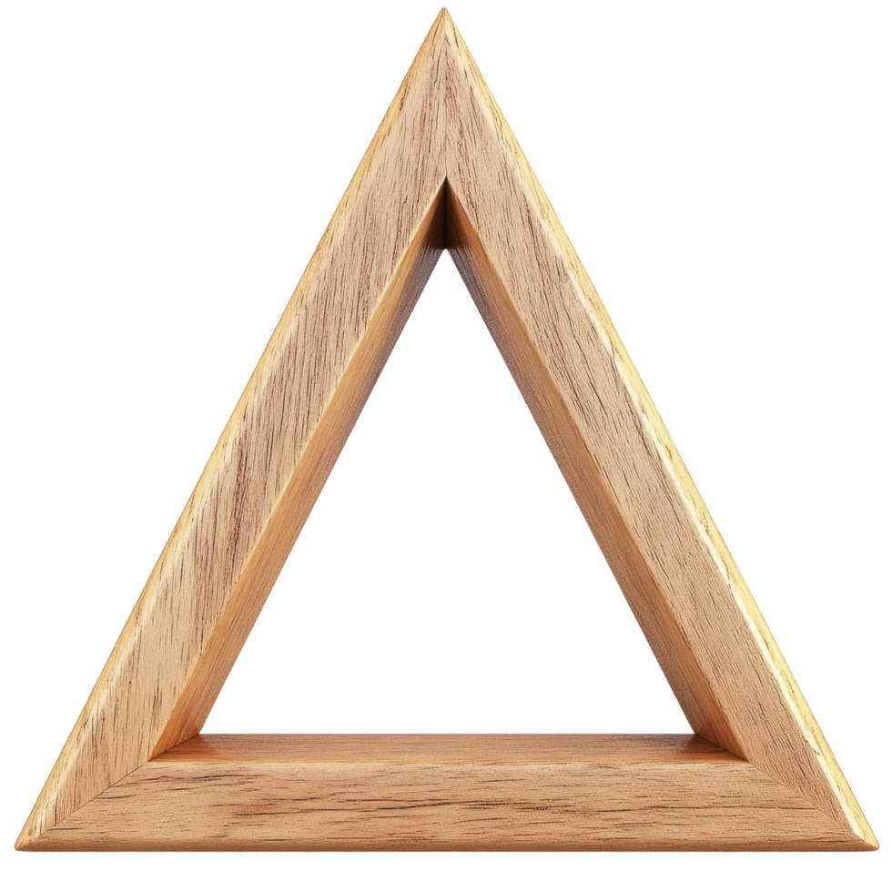 Wooden Triangle Frame On Black. A Minimalist Design Element. png