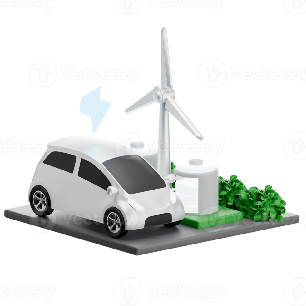 EV and Wind Battery Station 3D Illustration png