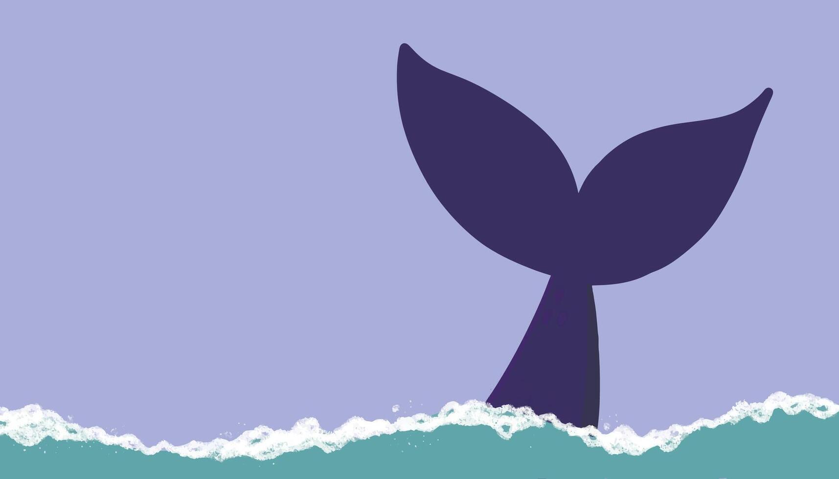 Whale tail in the ocean cartoon hand drawn illustration vector