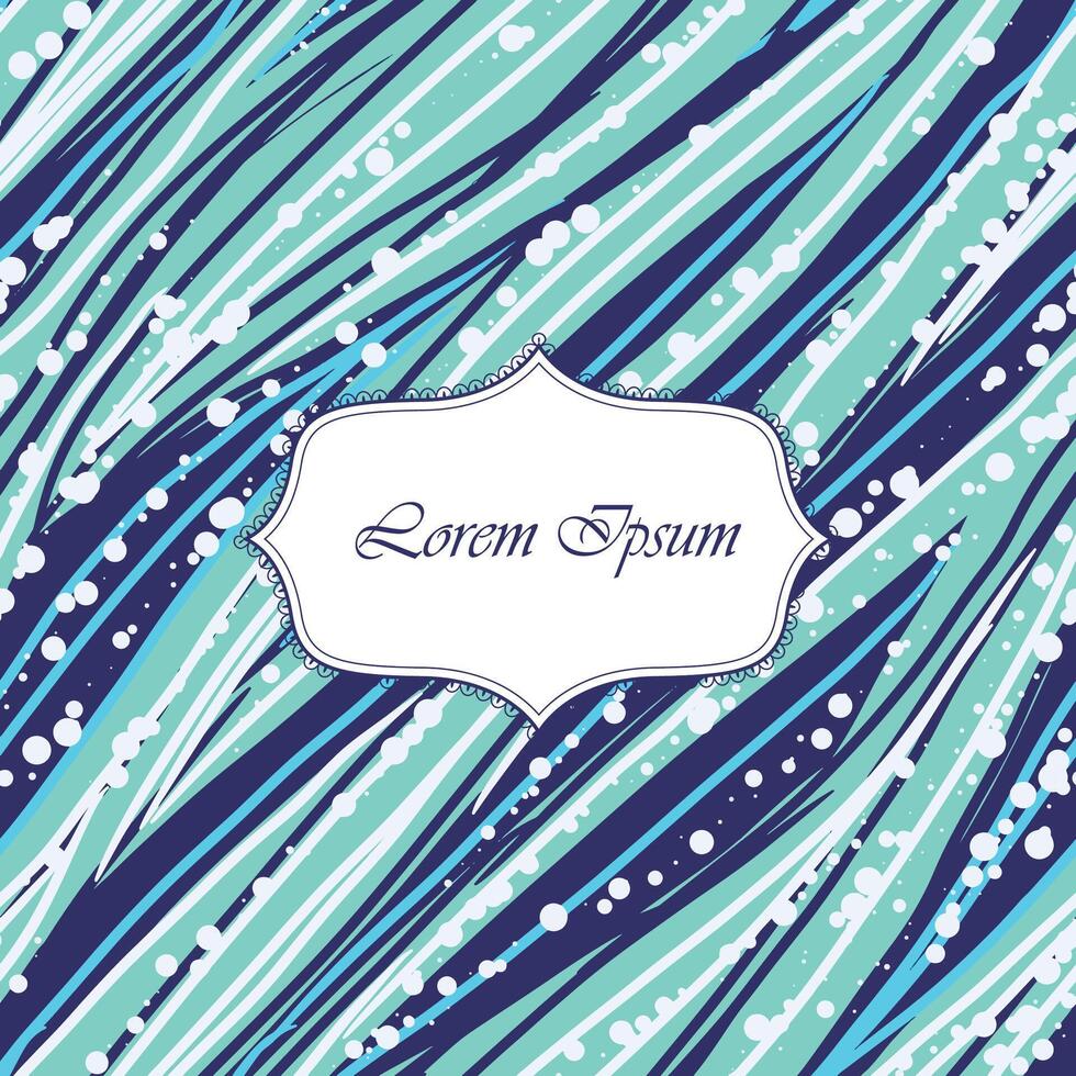 Abstract seamless pattern with hand drawn diagonal lines and waves, spots with white banner. Blue, white stripes. vector