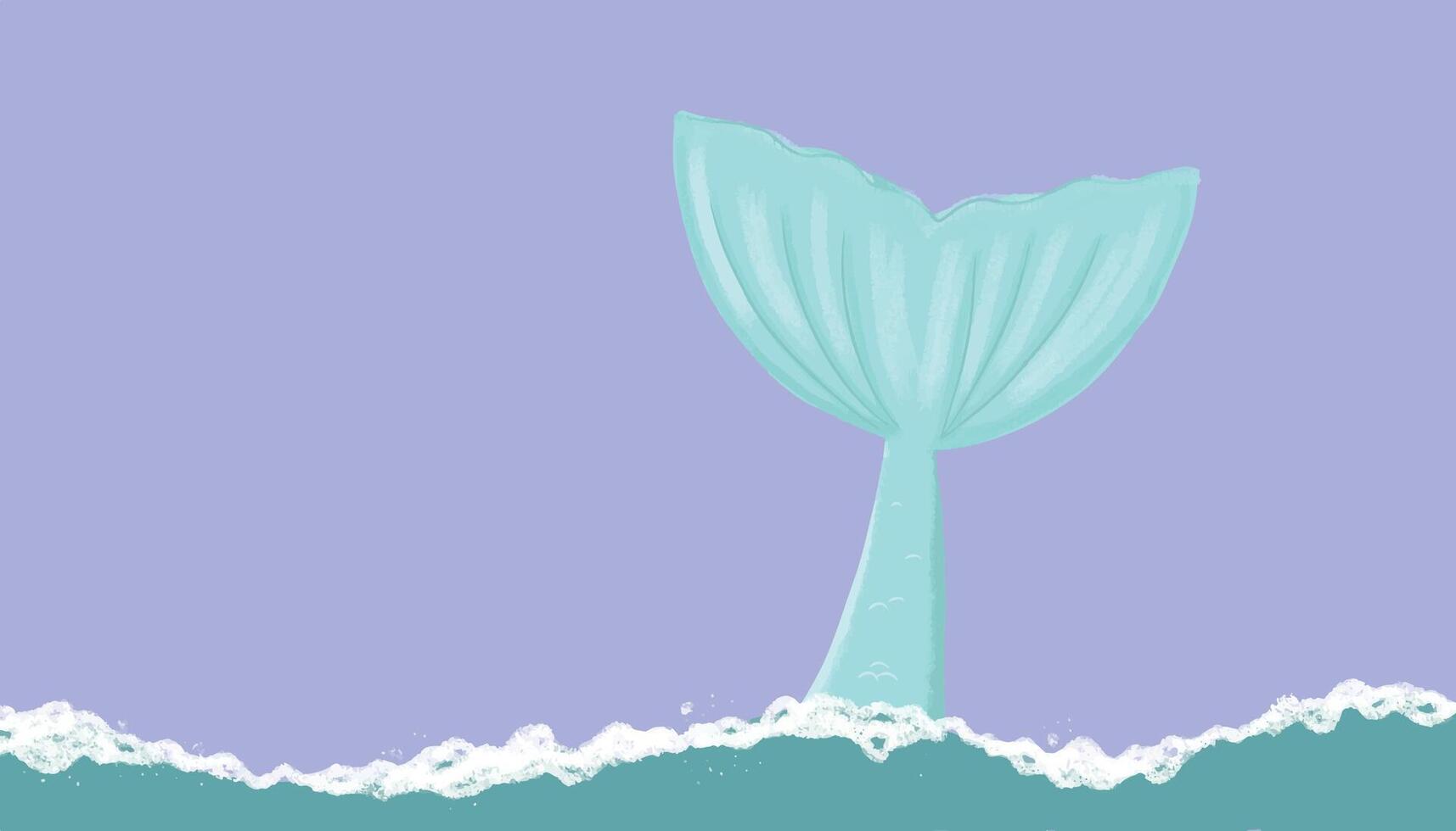 Mermaid tail in the ocean cartoon hand drawn illustration vector