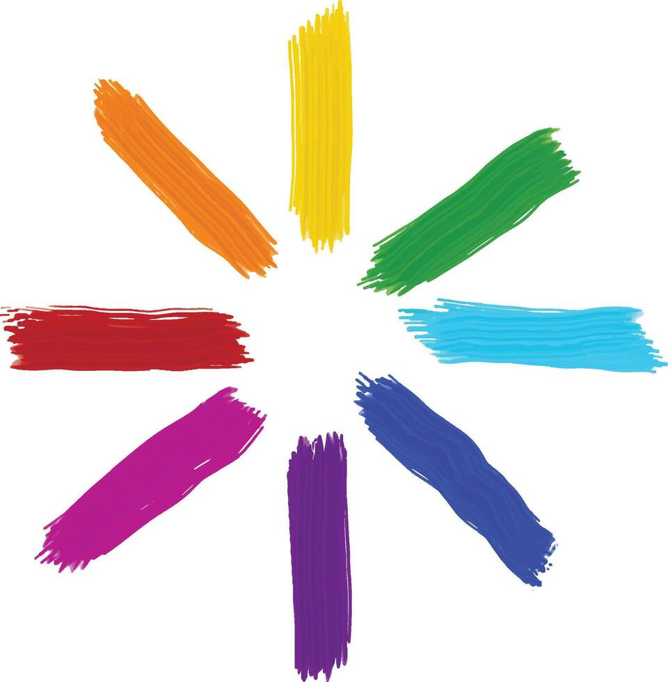 Rainbow colorful brush strokes in circle shape vector