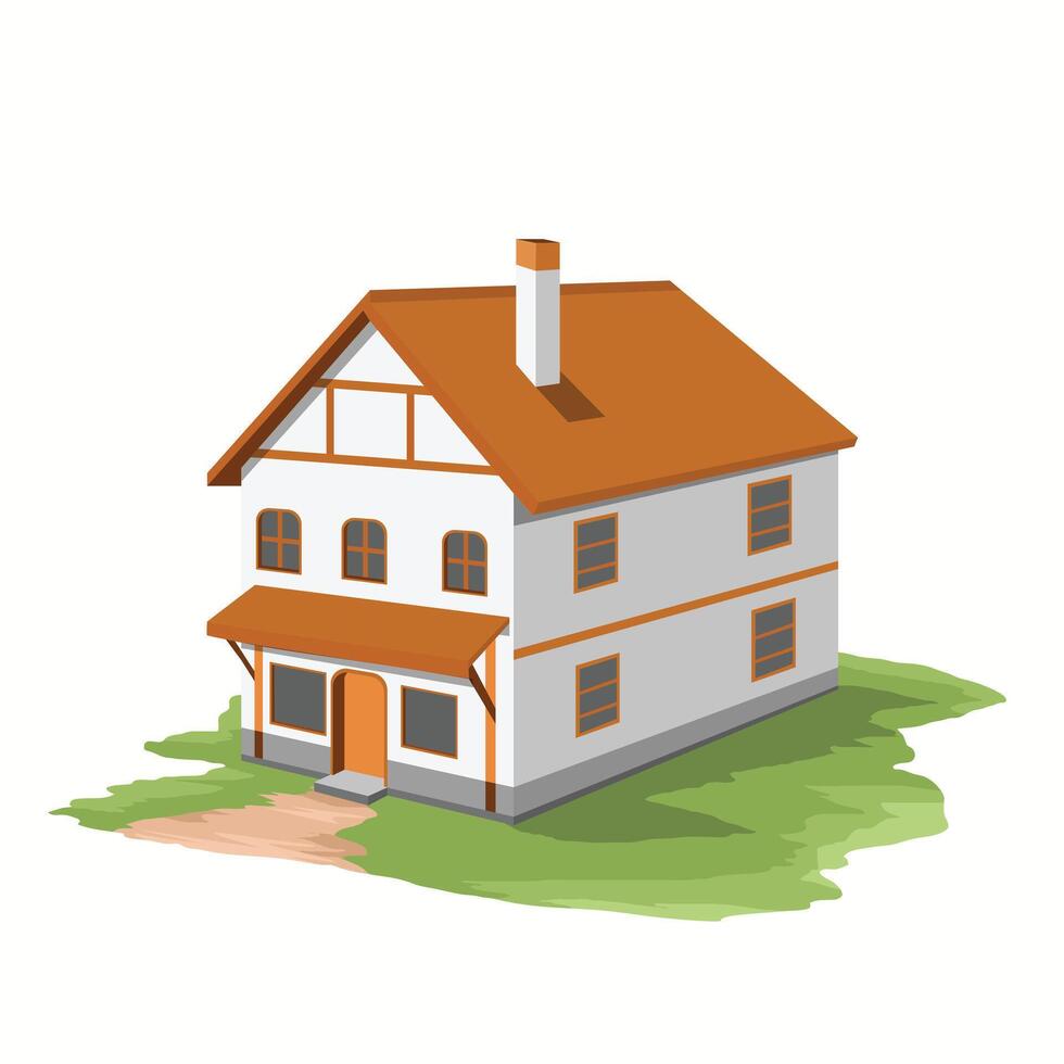 Illustrated two-story house with lawn vector