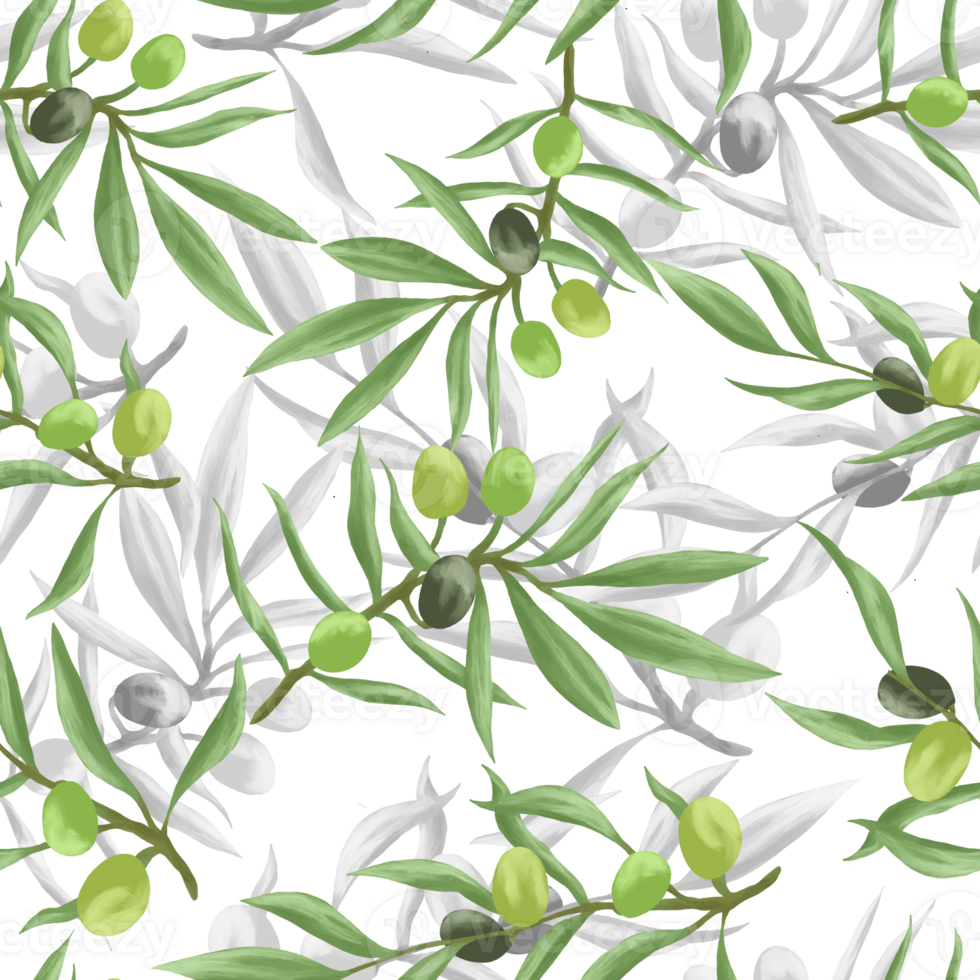 Olive Branch and Leaves Seamless Pattern png