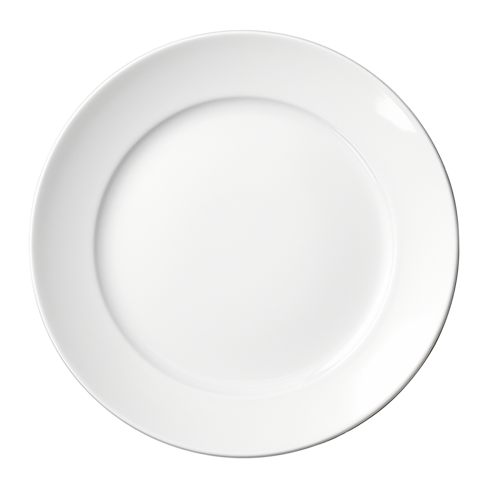 Plain round white plate with smooth edges on transparent background png