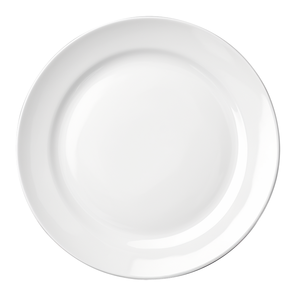 Top view of clean white plate on transparent background png