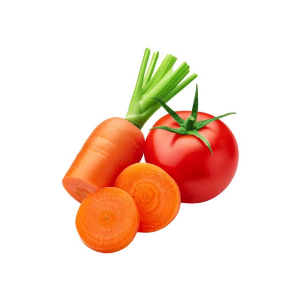 Tomato with sliced carrot on transparent background png