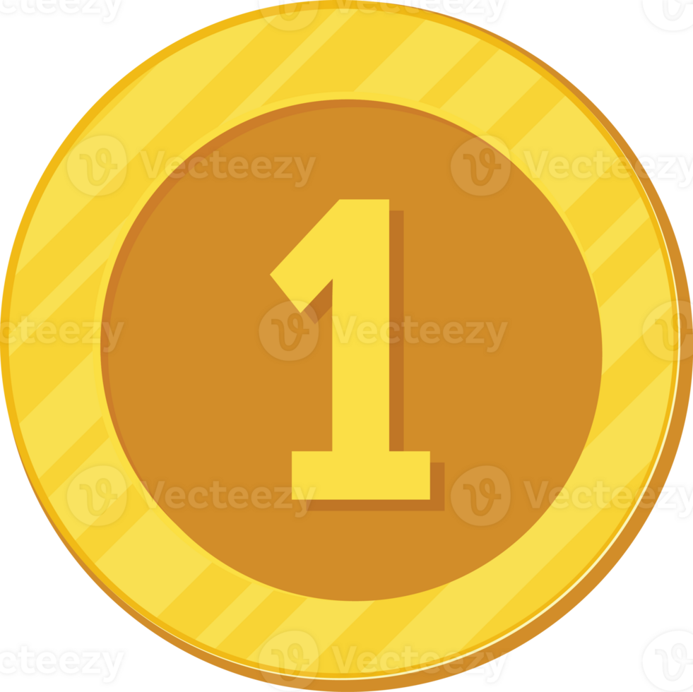 Gold Coin with the Number One Illustration png