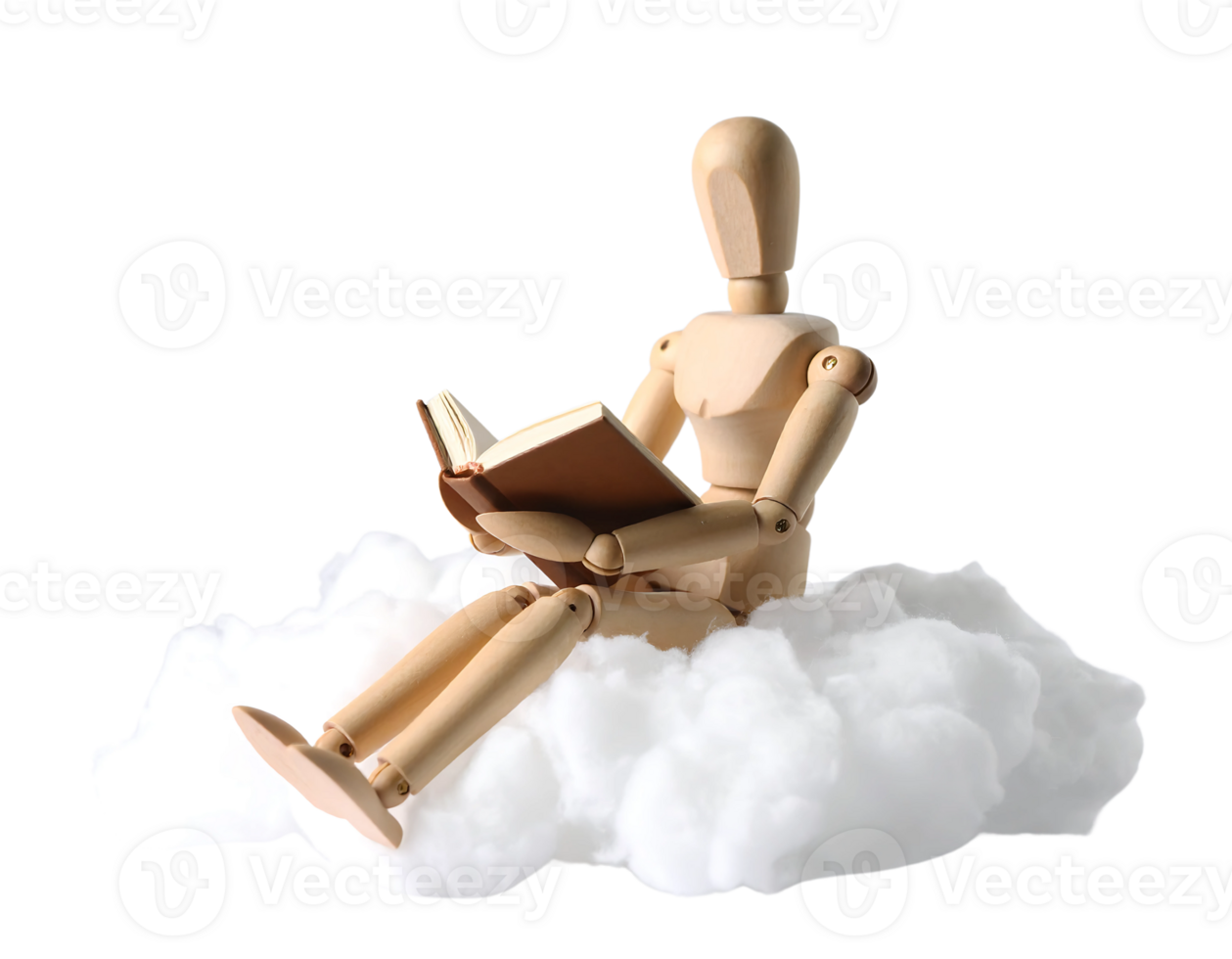 Wooden Figure in Sky Reading a Book png