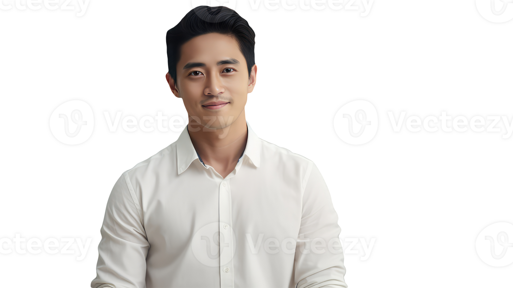 A man in a white shirt is smiling. png