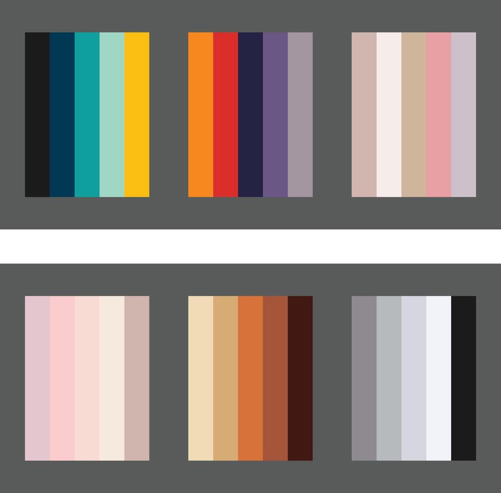 Color palettes evoking varied moods from cool tranquility to warm energy in organized rectangular vector