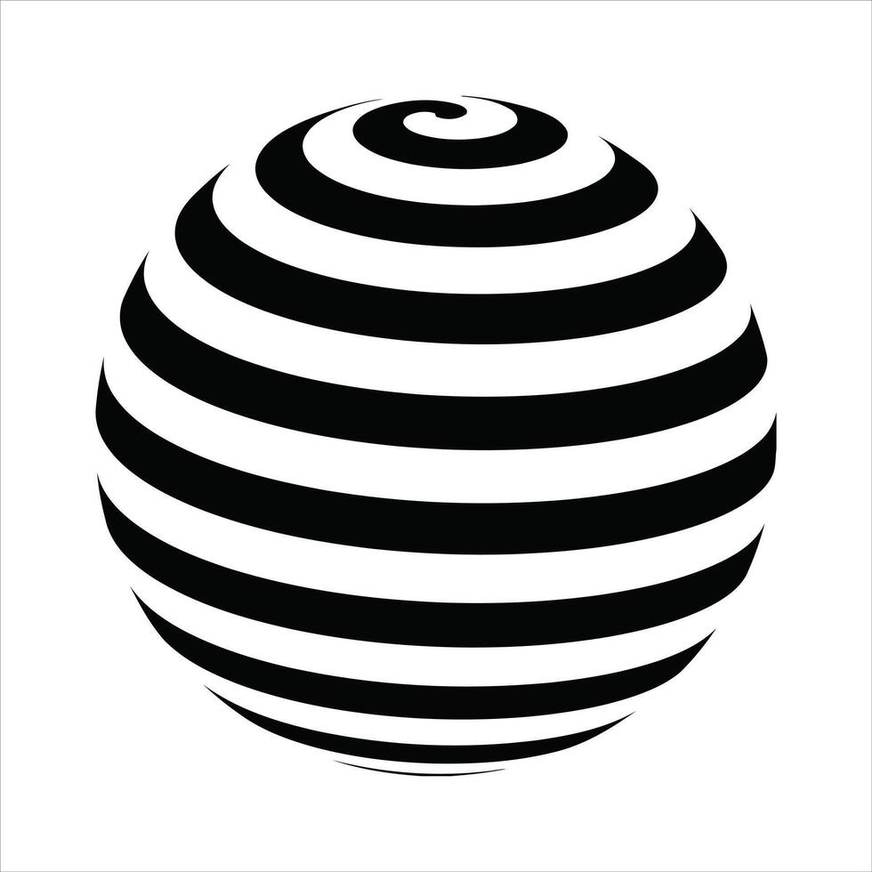 An optical illusion sphere with mesmerizing black and white spiral bands creating dynamic movement vector