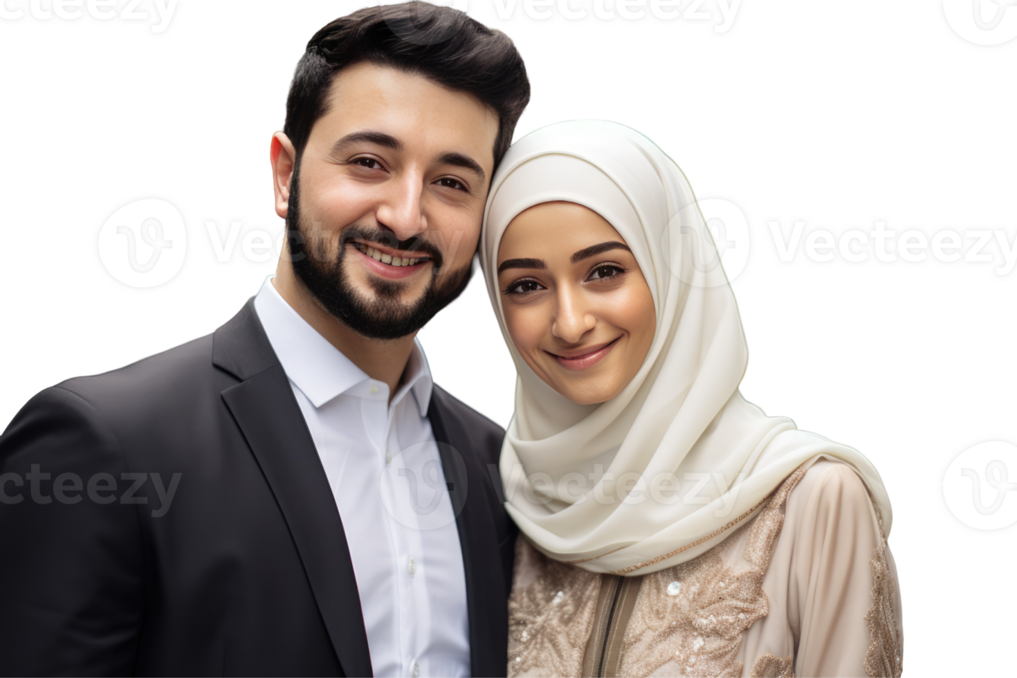 A young man and woman in a traditional muslim outfit. png