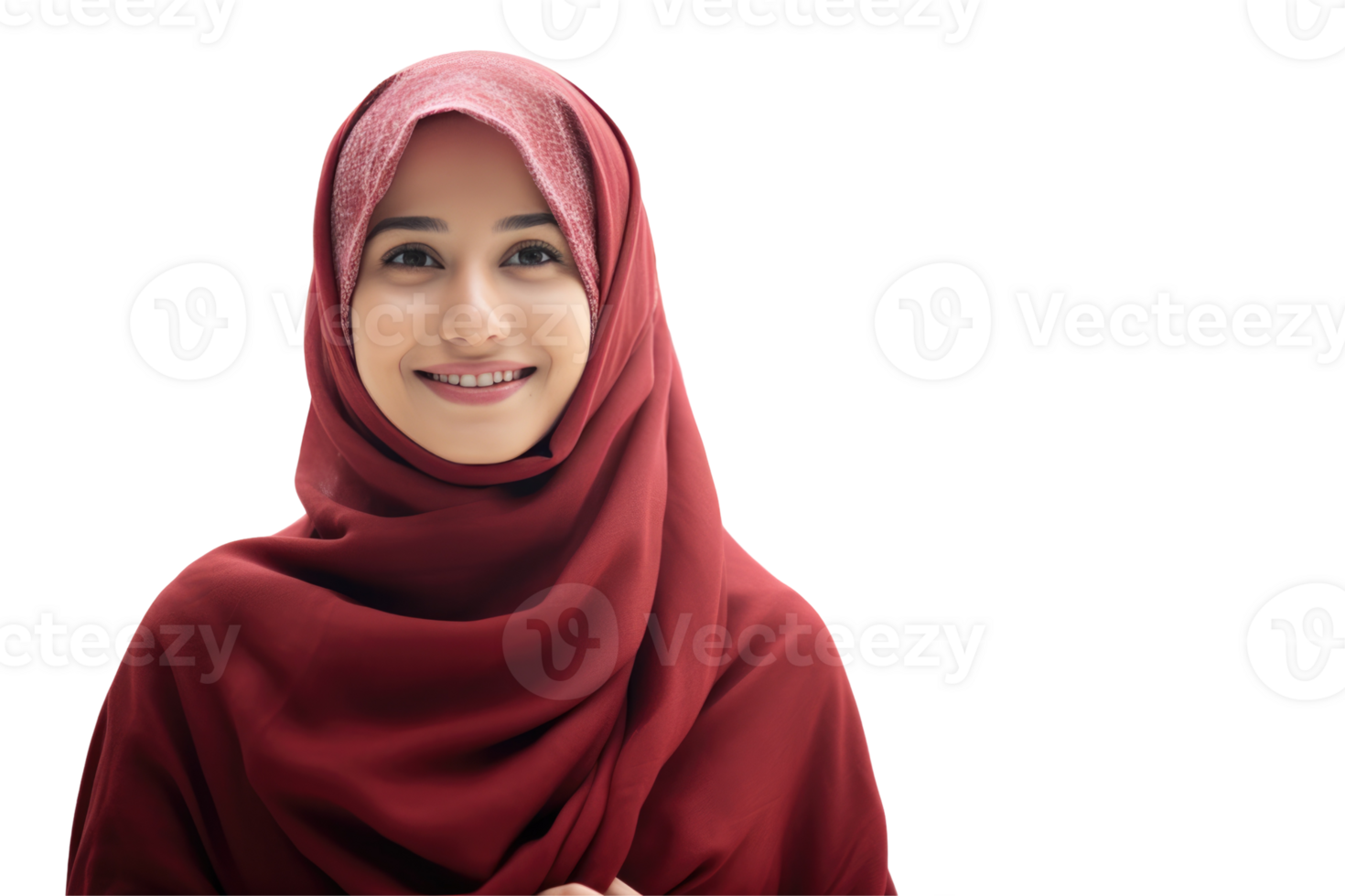 A woman in a red hijab is smiling png