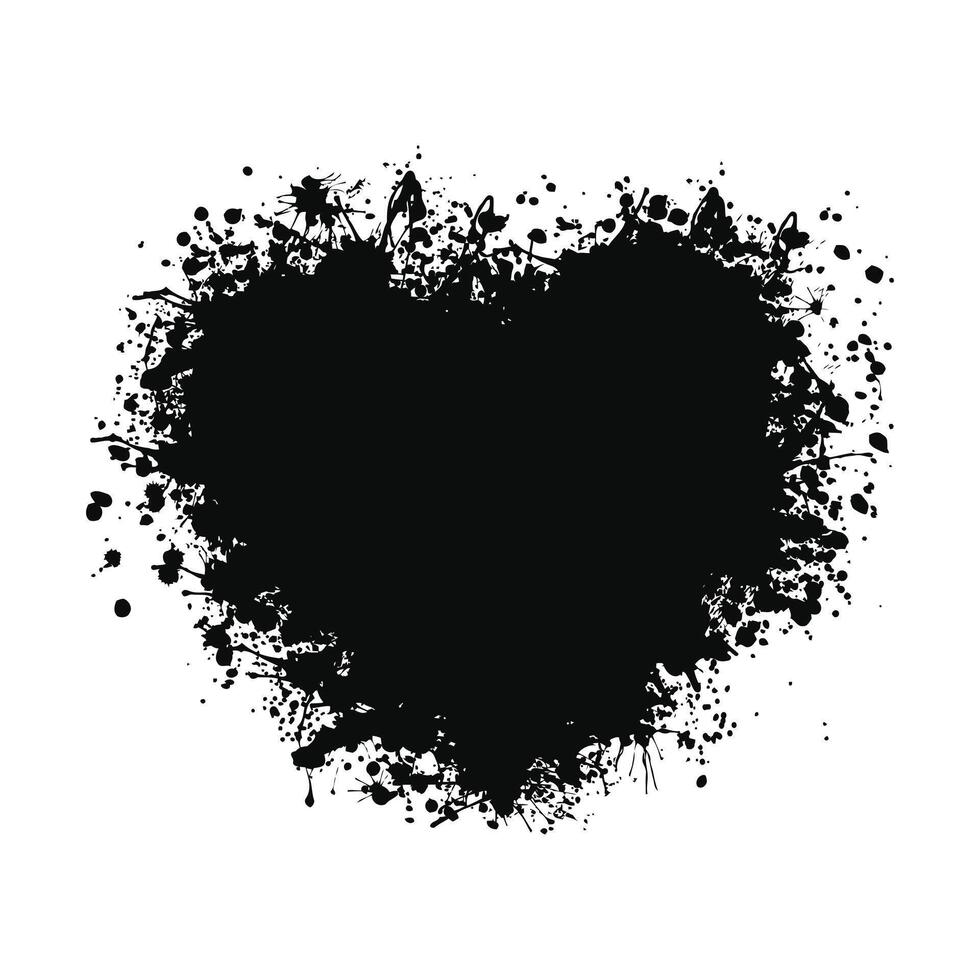 A black heart made of paint splatters expressing raw emotion and creative expression on a white vector