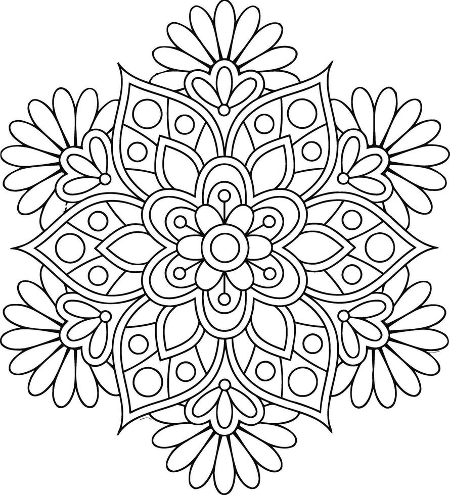 floral pattern mandala ready for mindful coloring and creative relaxation with clean black lines and crisp vector
