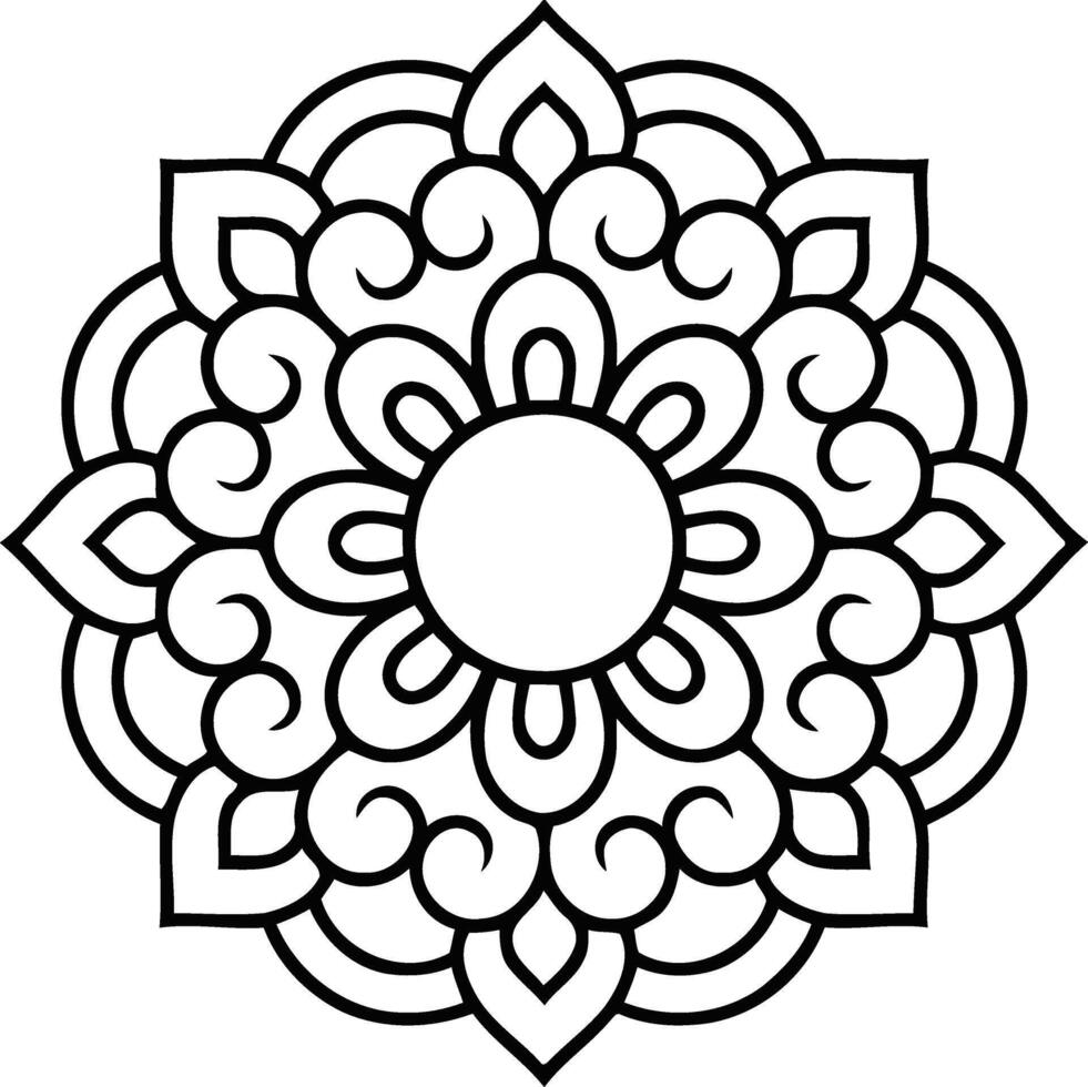 Intricate floral mandala pattern reflecting balance and harmony in a classic line drawing vector