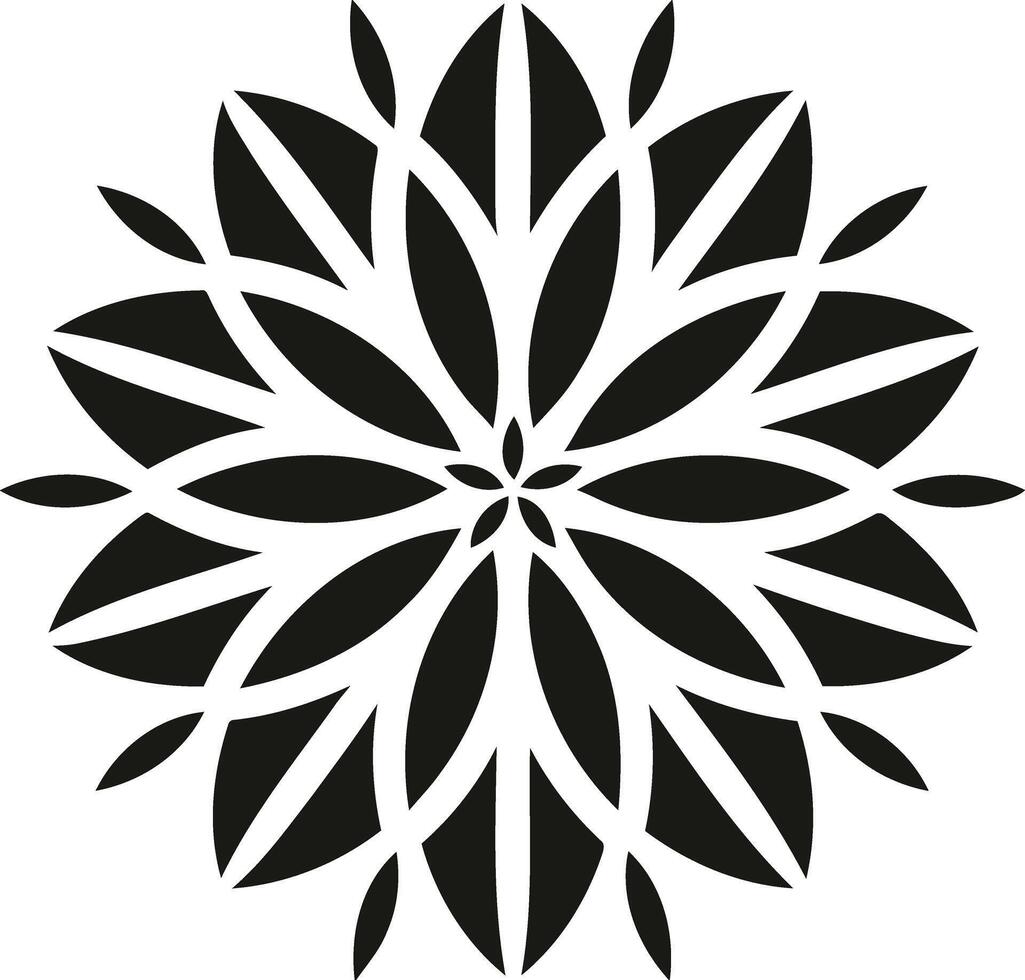 A mesmerizing floral bloom of elegant black petals in a cyclical dance expressing natural beauty and balanced graphic vector