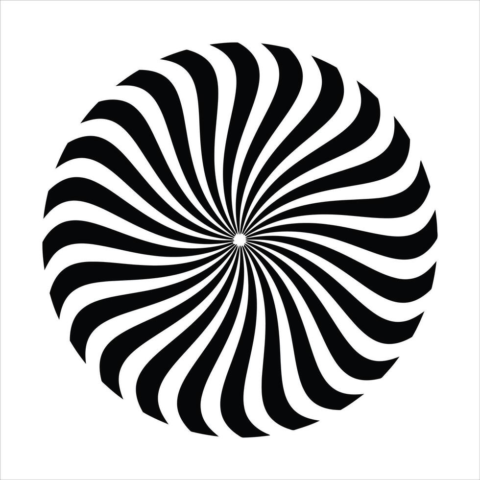 Abstract vortex of swirling black and white rays evokes a sense of motion illusionary graphic circle vector