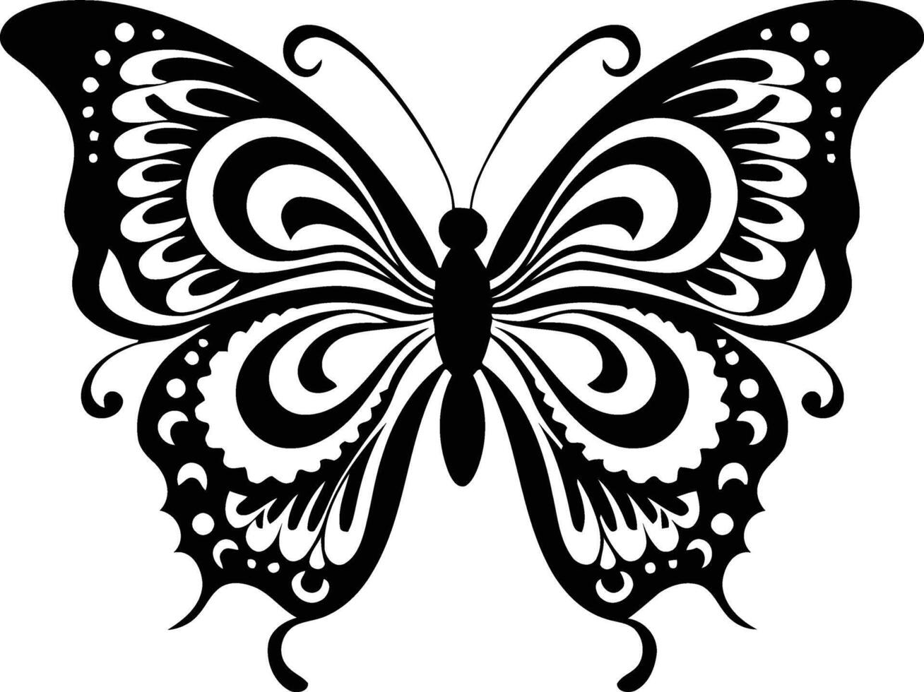 A graceful black butterfly dances with ornate patterns embodying transformation and delicate beauty vector