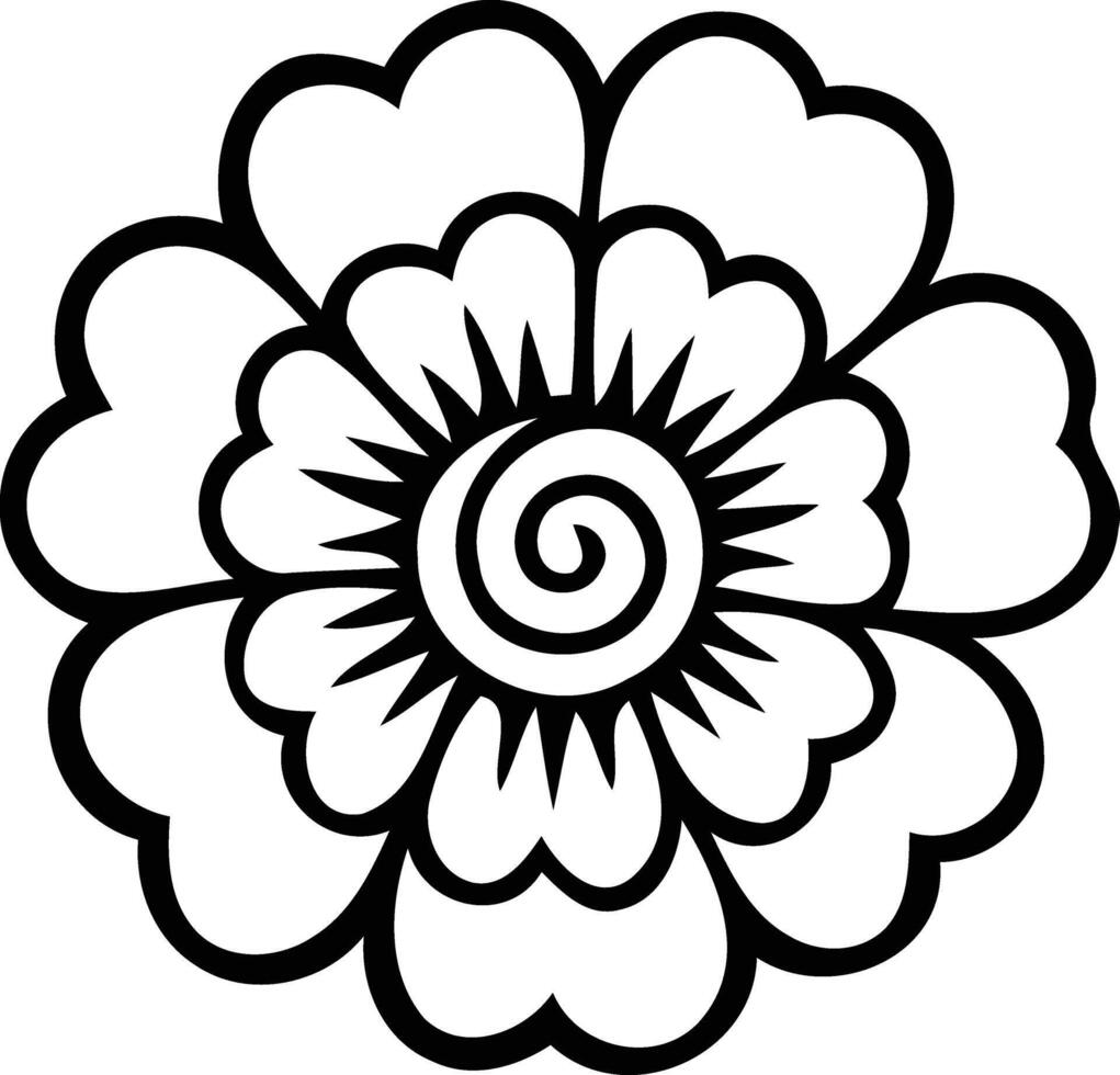 Intricate floral mandala symbolizing harmony and balance with bold black outline design vector