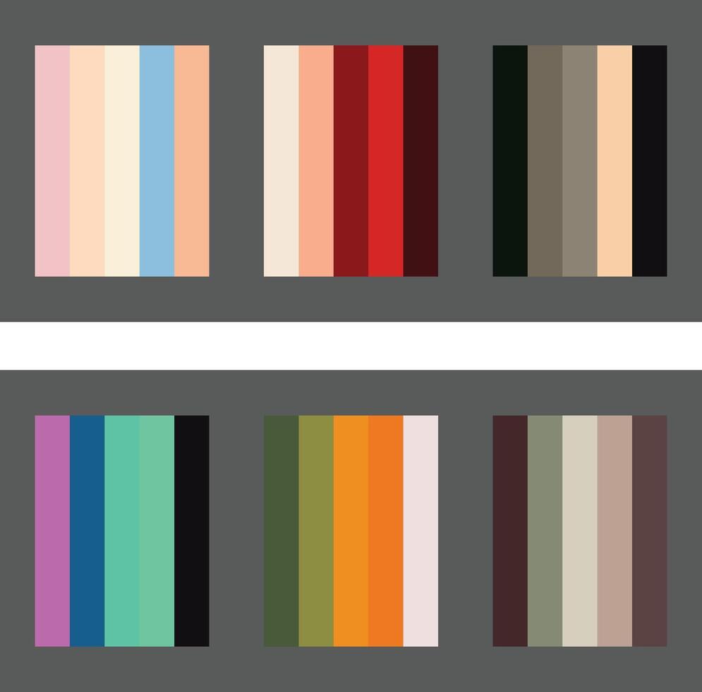 Harmonious assortment of vertical color palettes evoking diverse emotions set against a calm gray vector