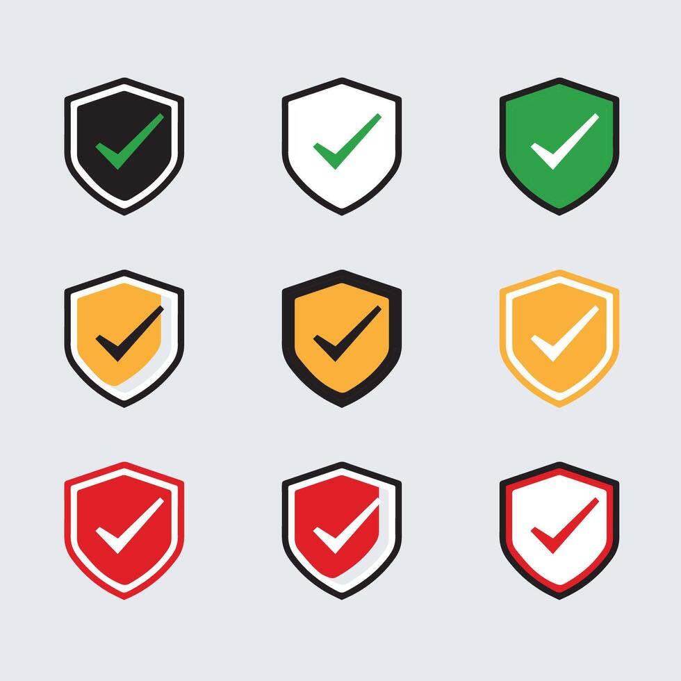 Shield icon set in vintage style. Protect shield security line icons. Badge quality symbol, sign, logo or emblem. vector