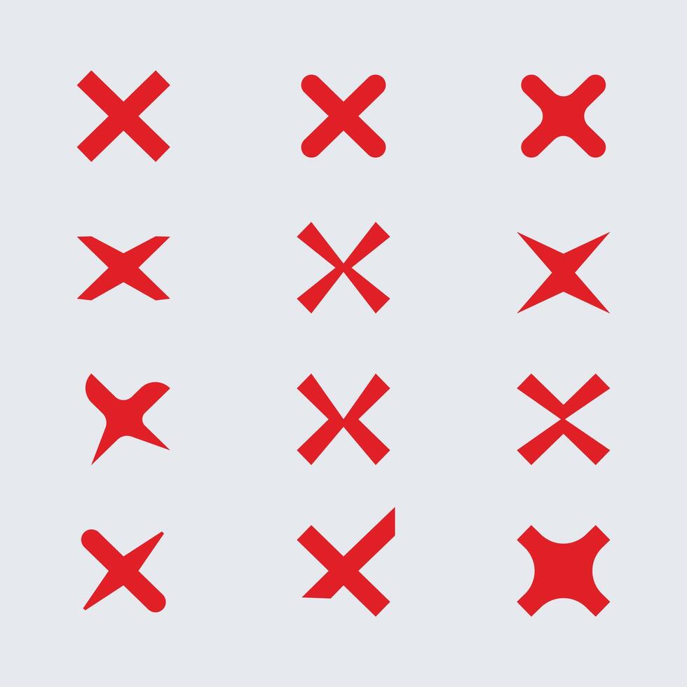 Cross box icon with wrong buttons and no checkmark icons in red cross. flat round buttons set. vector