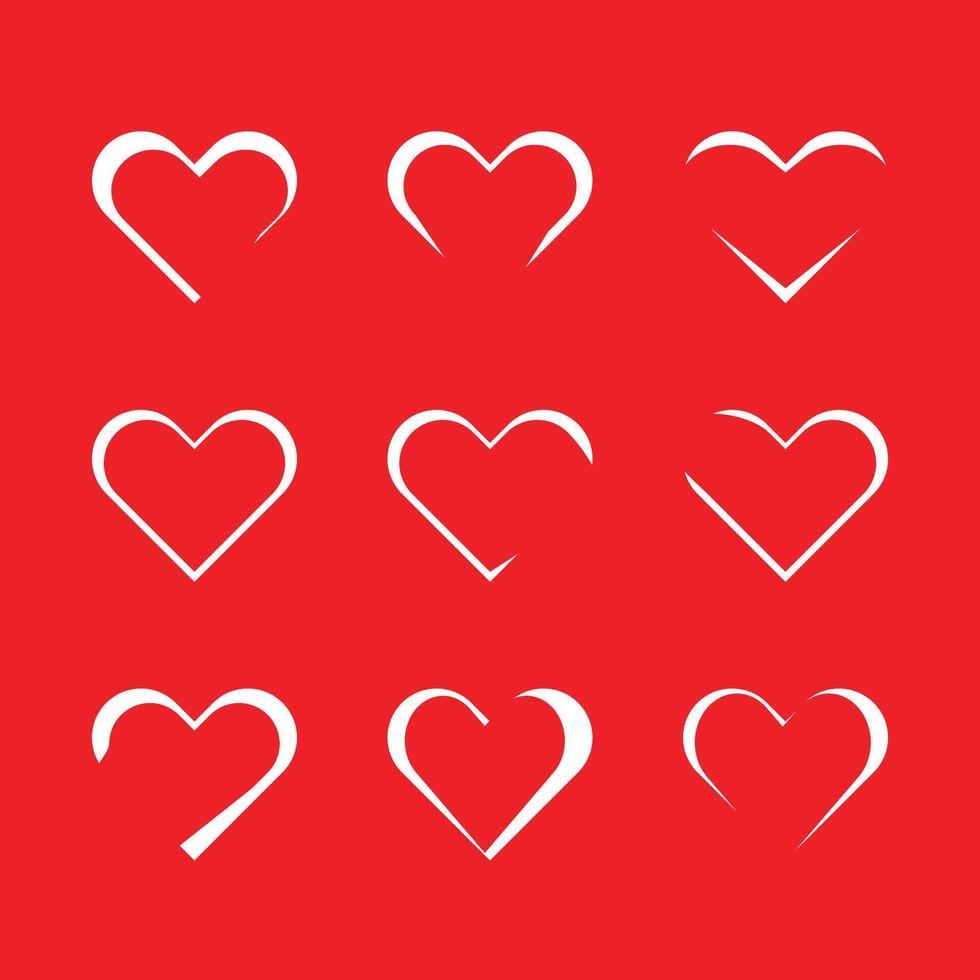 Heart icons. Set of love symbols. Set of heart trend icons isolated on Red background. vector