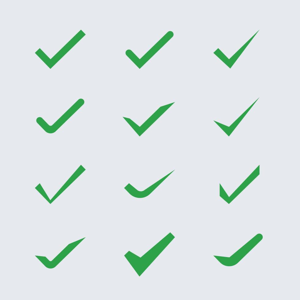 Check mark icon. Check box icon with great buttons and yes check mark icons in green check. flat round buttons set. vector