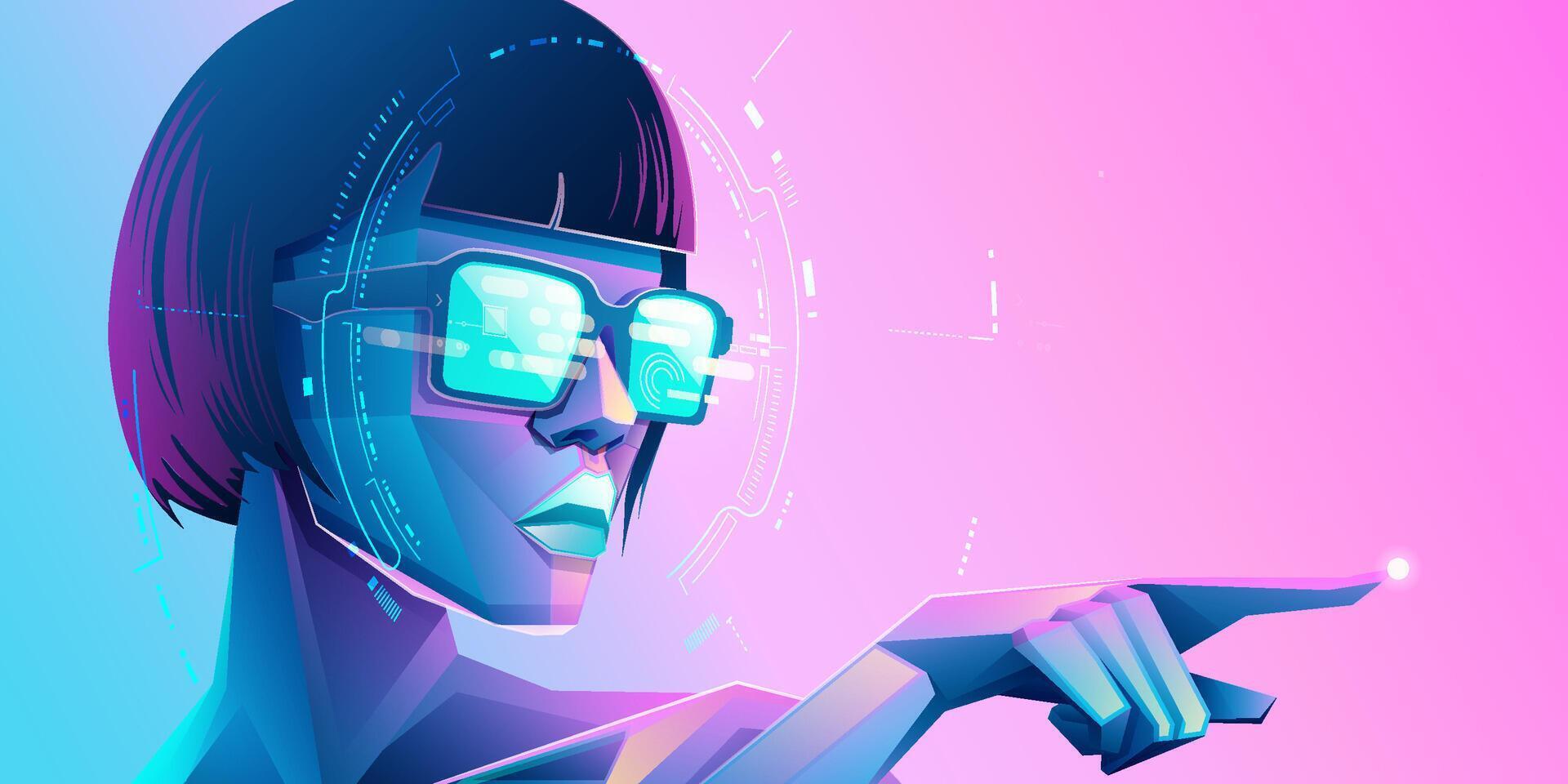 Woman in glasses pointing forward digitally vector