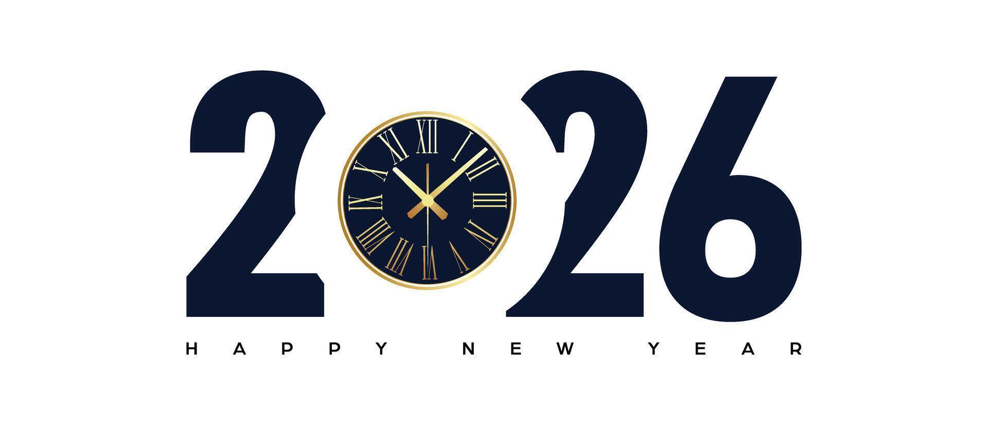 2026 New Year design holiday decoration Clock with golden sparkles background illustration vector