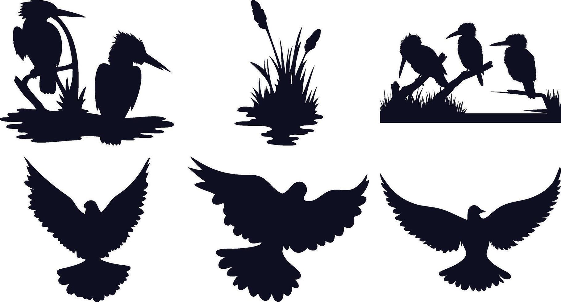 Mixed Bird Silhouettes on Branch vector
