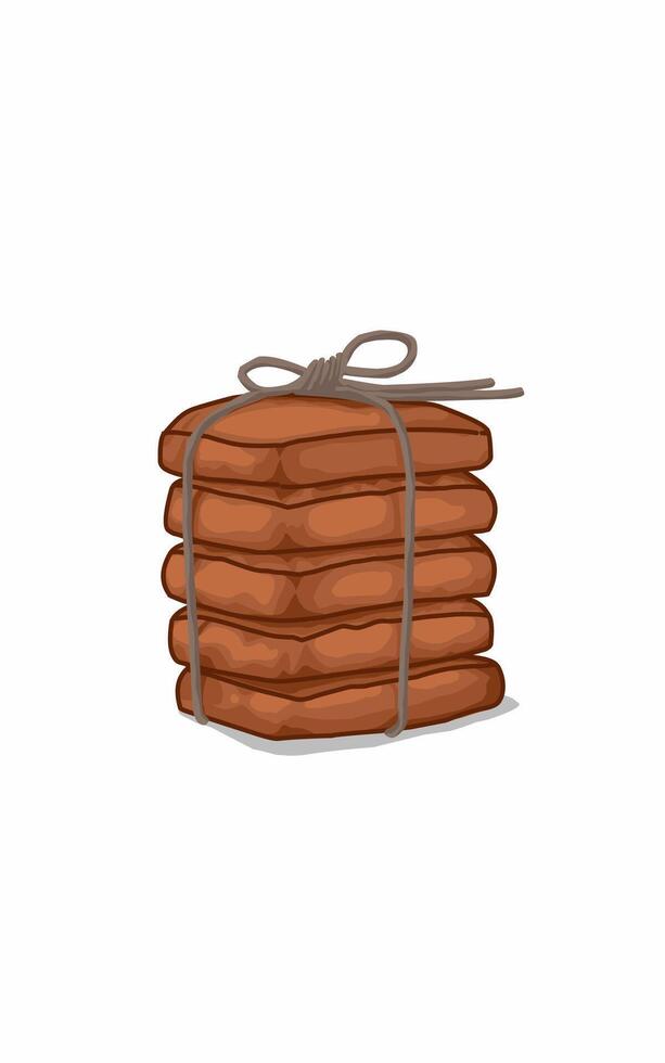 Chocolate cookie squares stacked and tied. Food art drawing vector