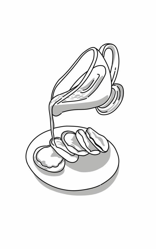 Pancake and white milk melted line art drawing vector