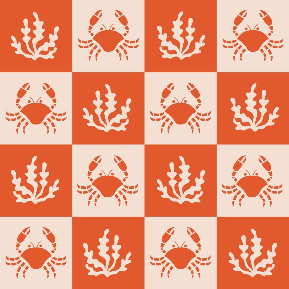 Crab and Seaweed Seamless Pattern vector