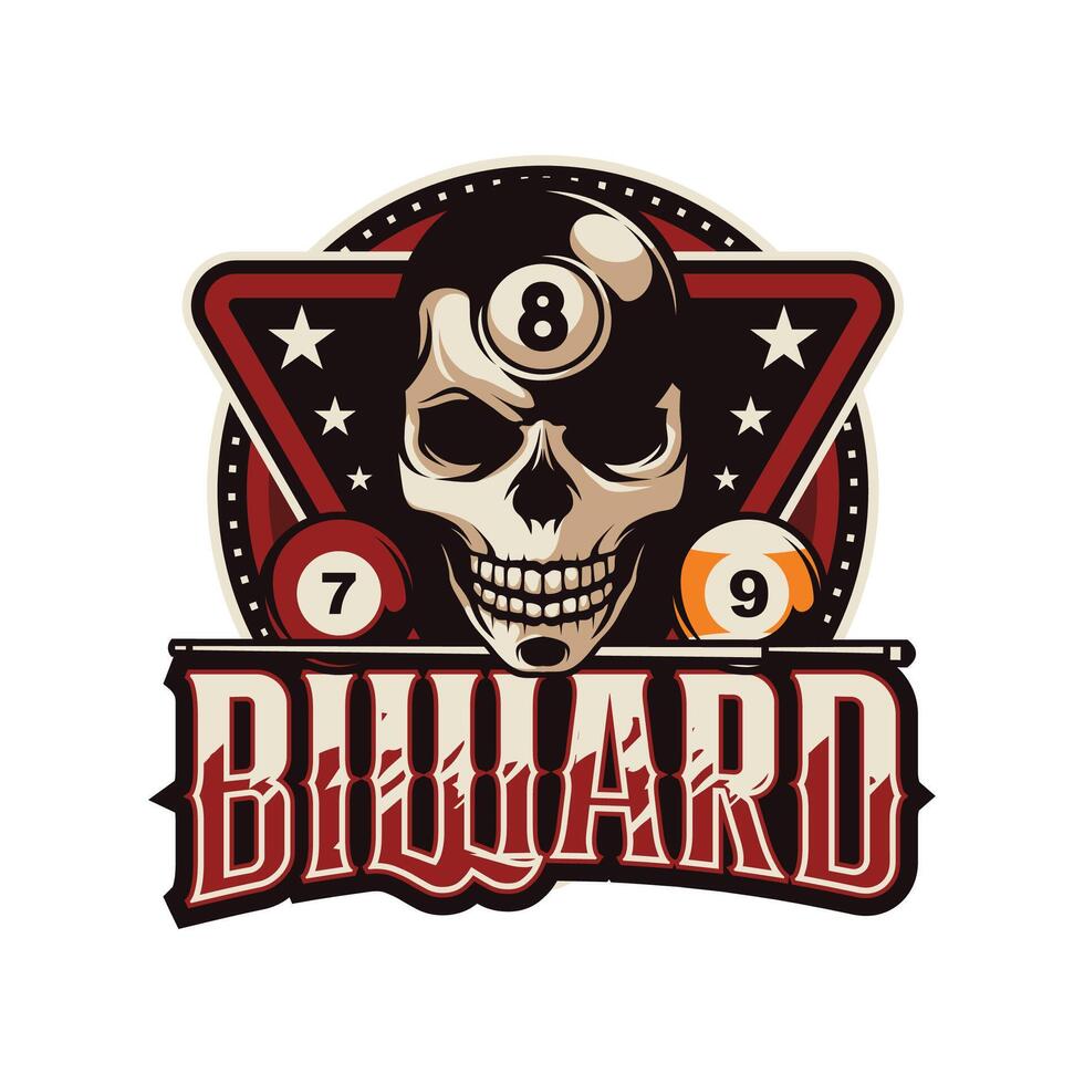 Billiard logo featuring skull and pool balls vector