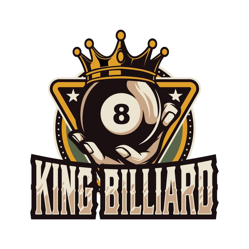 King Billiard logo with crown and eight ball vector