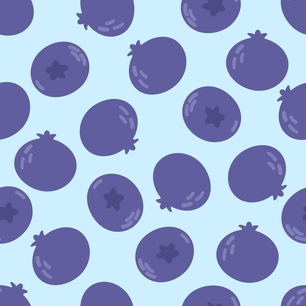 Blueberry summer pattern on a blue background. Simple seamless pattern with berries. Cute fruit print. vector
