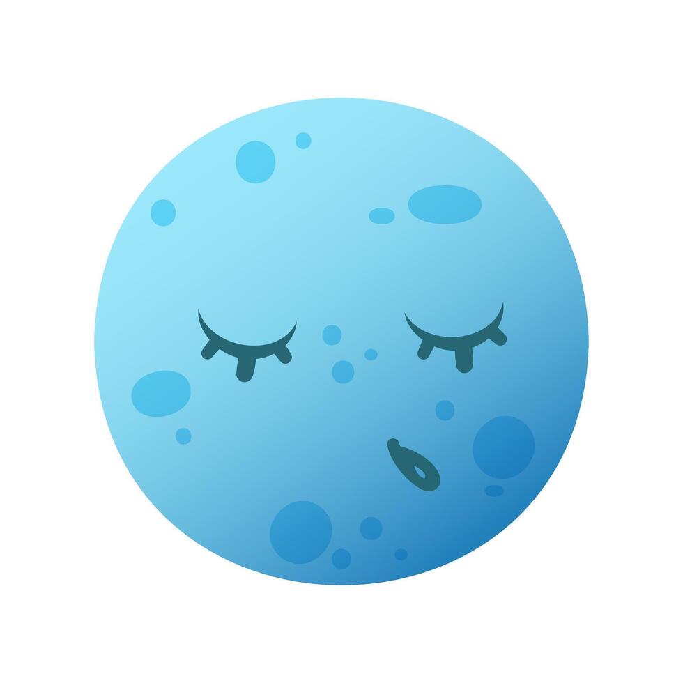 Sleeping blue moon with closed eyes and eyelashes. The design is simple and playful, suitable for children's themes or summer concepts. vector
