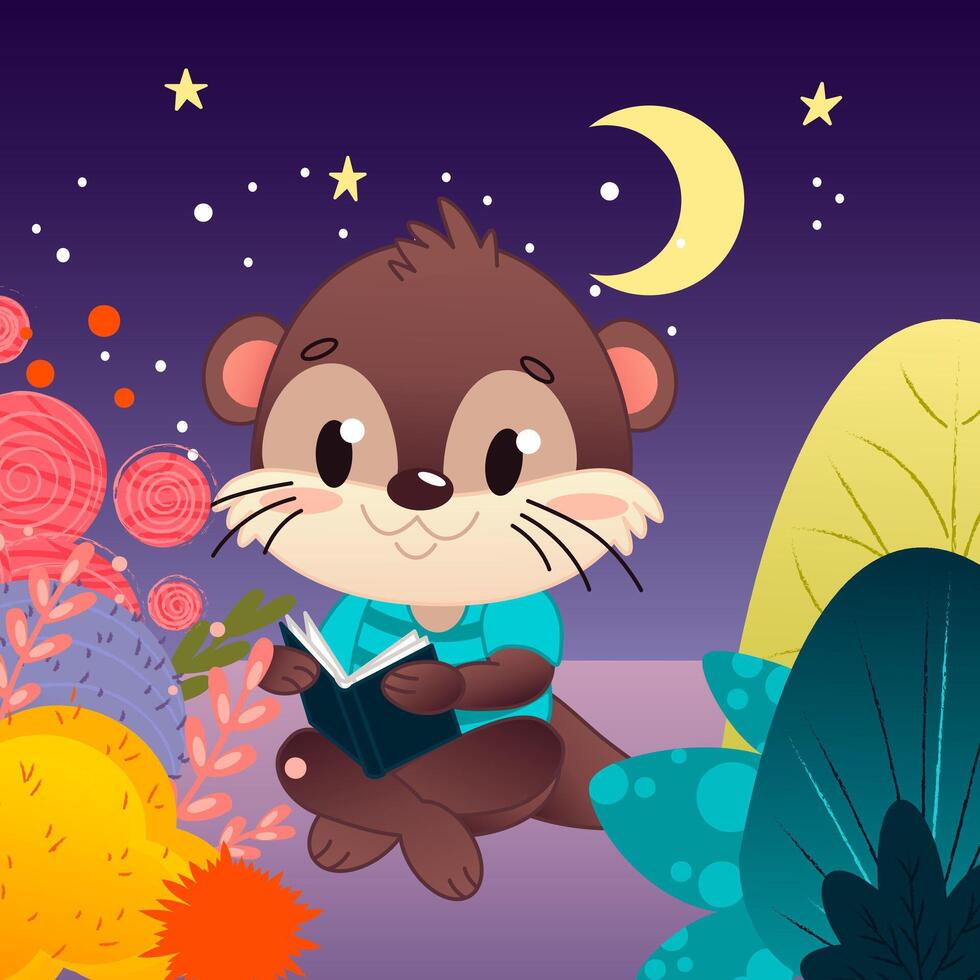 Otter reading a book in nature vector